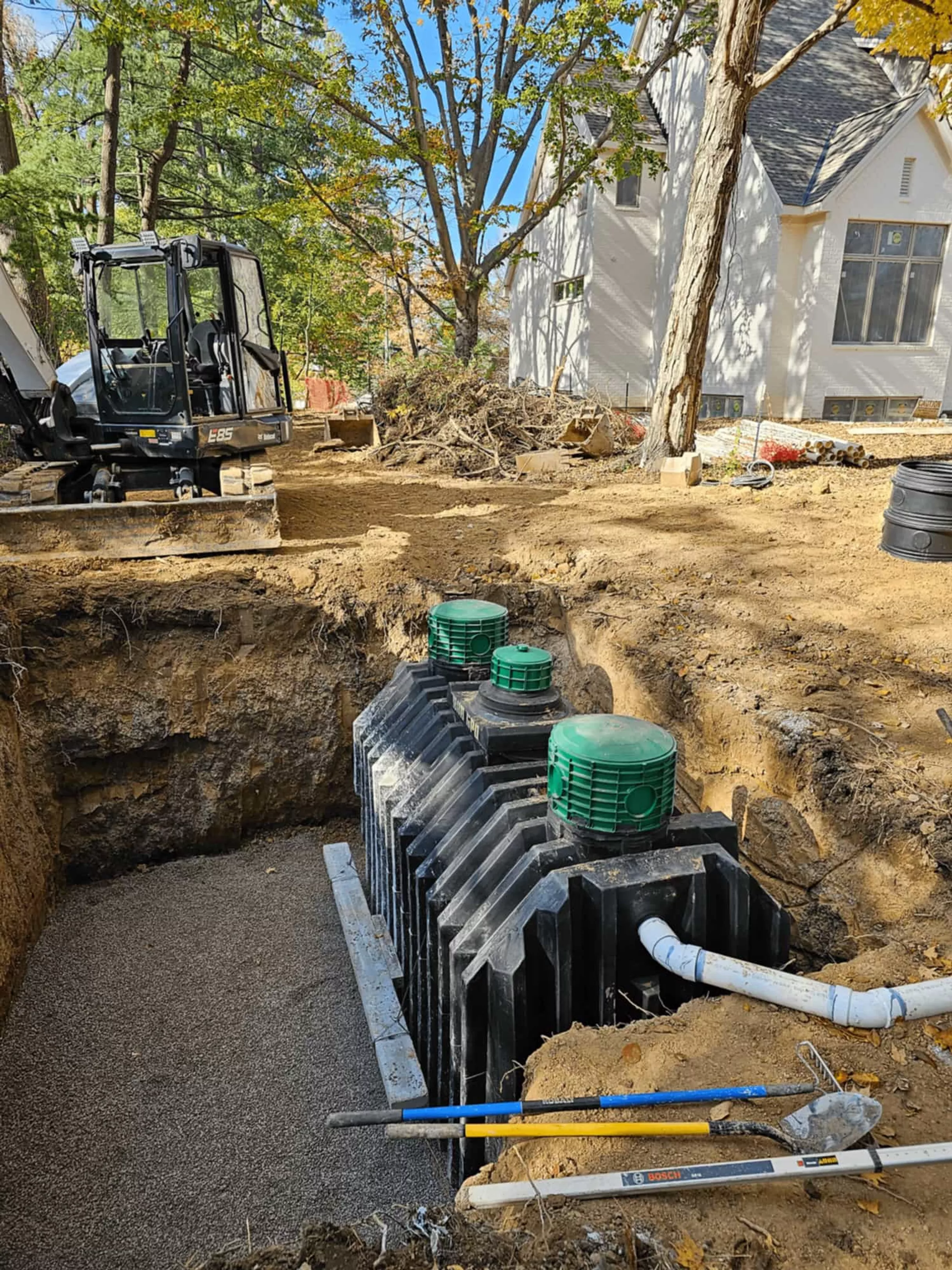 A septic system installation in progress.